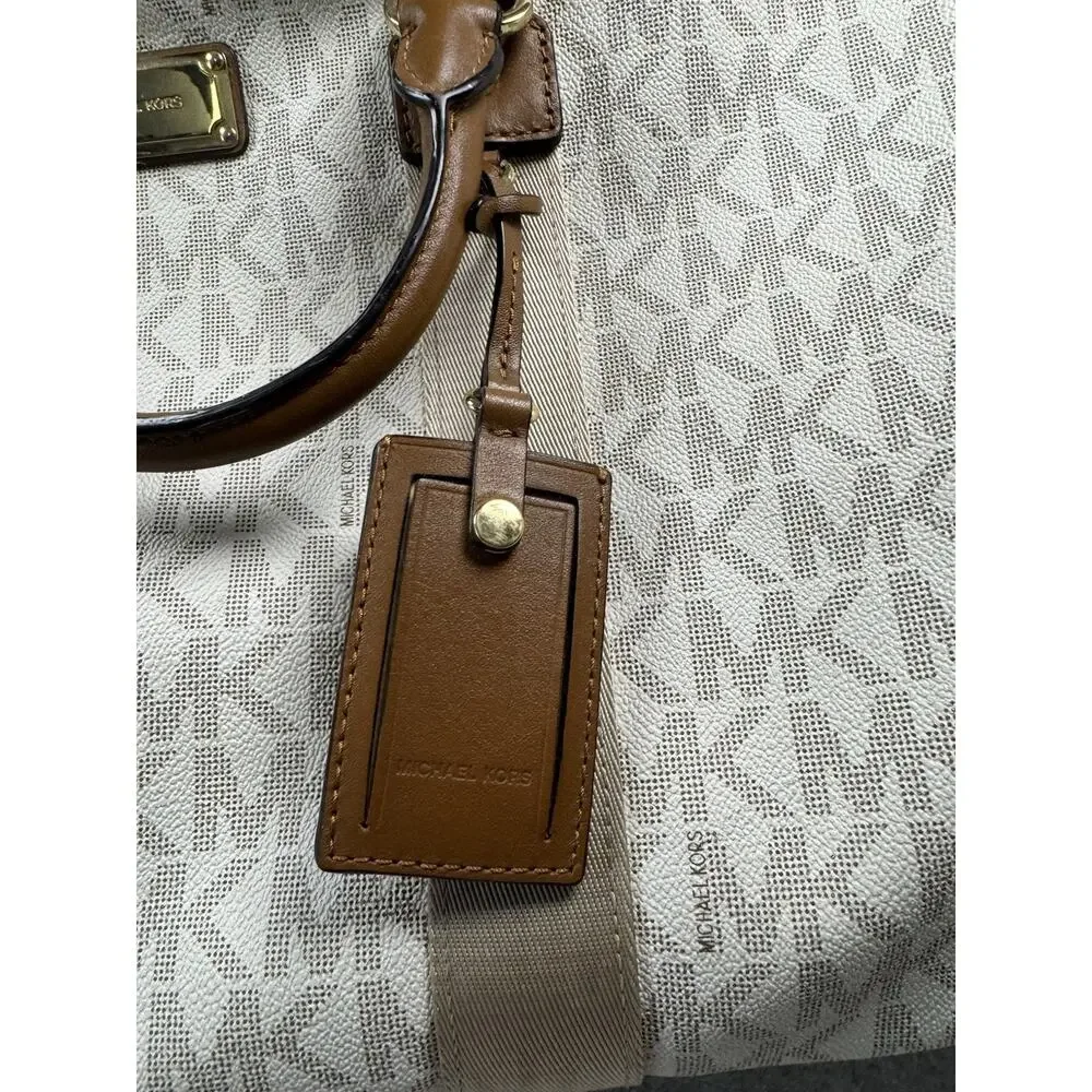 Michael Kors Large Signature MK Weekender Duffel Travel Bag Vanilla Brown